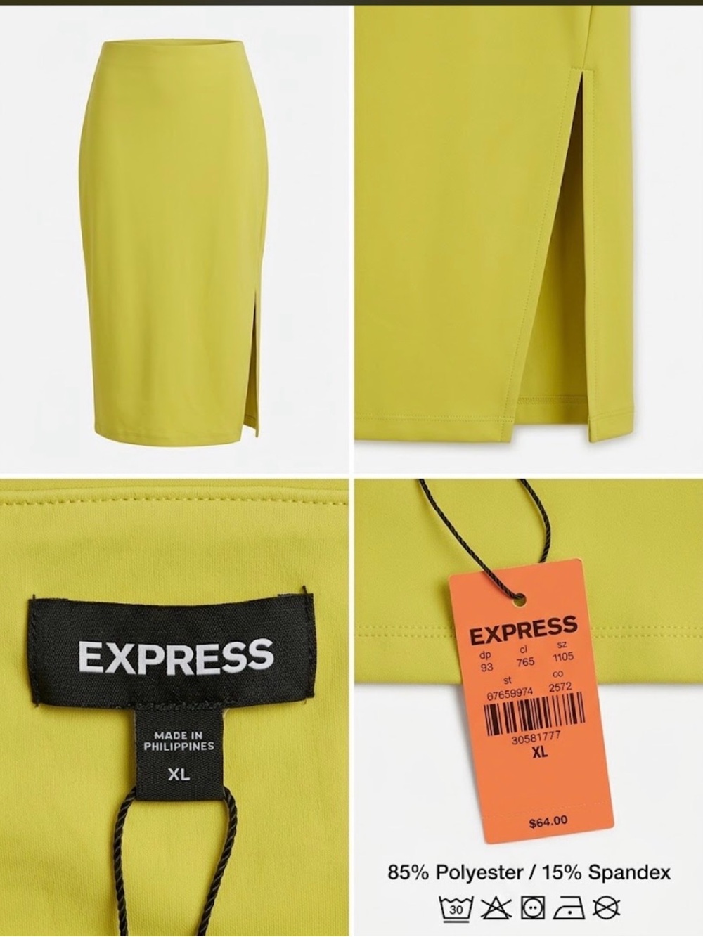 Express Lime Green Pencil Skirt with Side Slit
